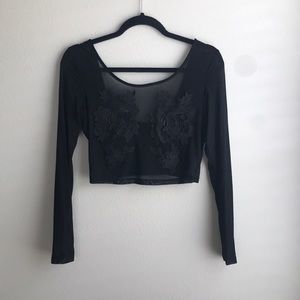 Embroidered Mesh Crop Top